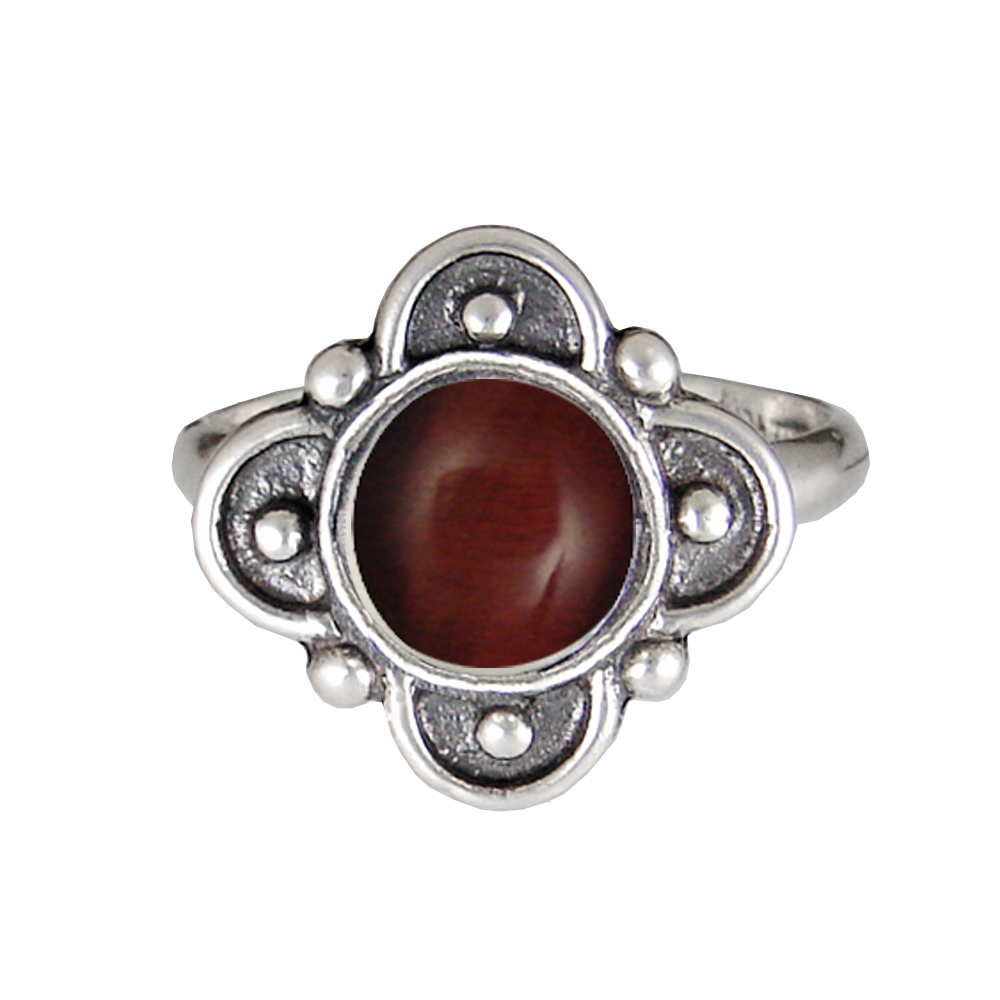 Sterling Silver Gemstone Ring With Red Tiger Eye Size 8